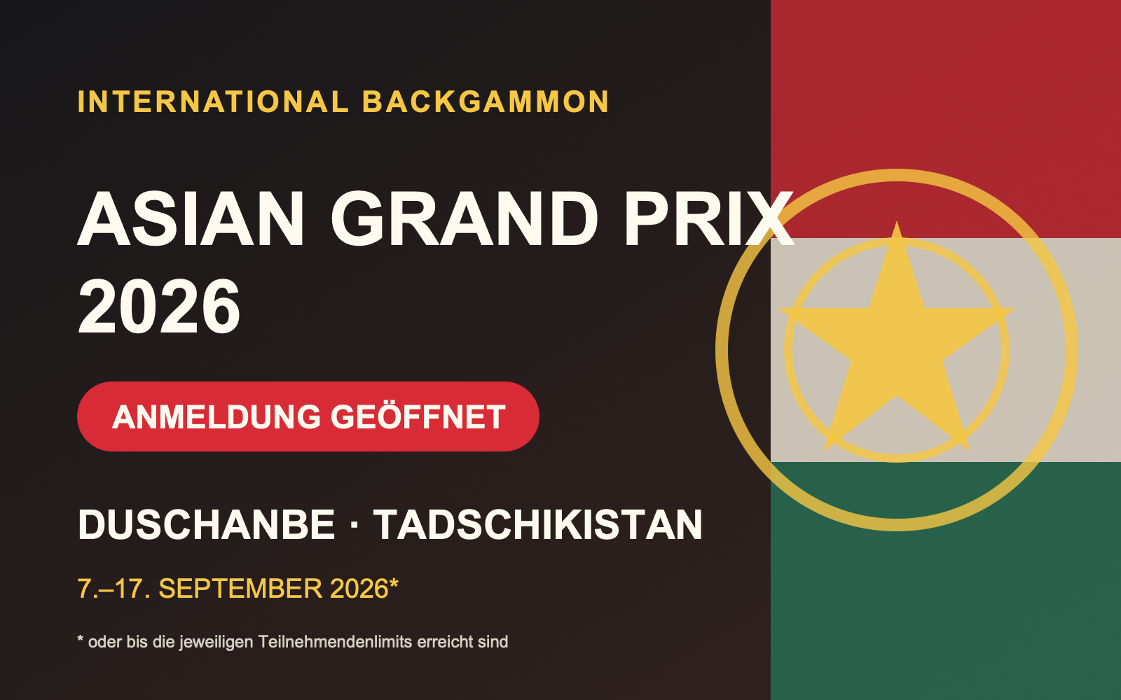 Asian Grand Prix 2026: Anmeldung für Duschanbe geöffnet